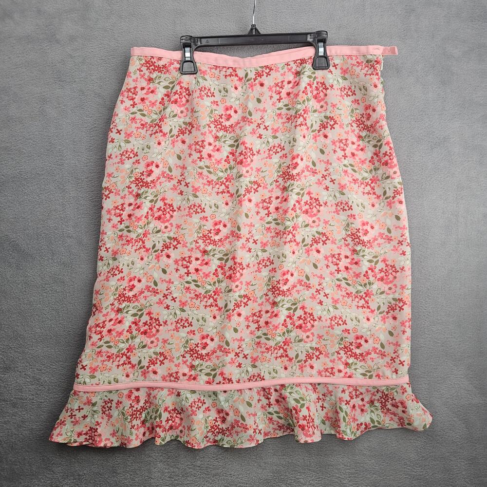 Christopher & Banks Feminine Cottagecore Floral Midi Skirt Pink Prairie Size 14